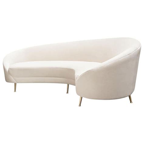 Loomlan Curved Sofa With Contoured Back In Light Cream Velvet And Gold