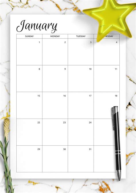 Printable Blank Monthly Calendar Template Undated Vertical Calendar
