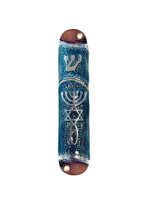 Messianic Seal Mezuzah Blue Enamel Metal