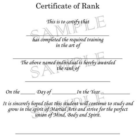 Martial Arts Rank Certificate With Gold Phoenix Border