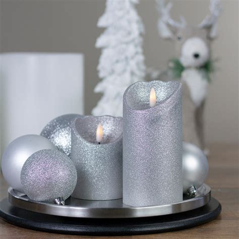6 Led Silver Glitter Flameless Christmas Décor Candle Christmas Central