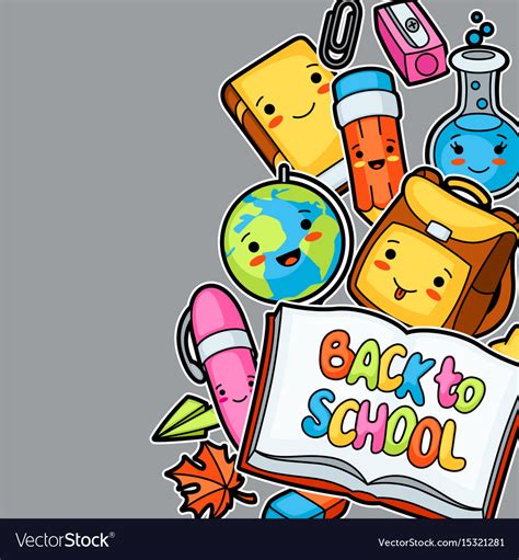Back To School Kawaii Background With Cute Vector Image