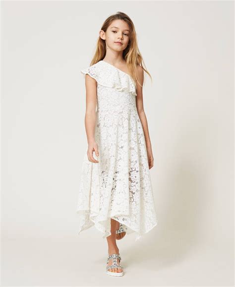 Abito cerimonia bambina tulle cerniera monospalla senza maniche festoni alle caviglie eur € 82,75 € 82,75 Abito lungo monospalla in pizzo Bambina, Bianco | TWINSET Milano