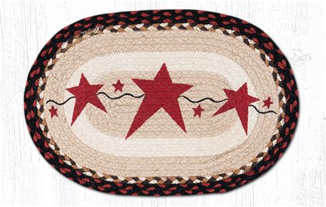 Pm Op 019 Primitive Stars Burgundy Placemat 13x19 The Braided Rug Place