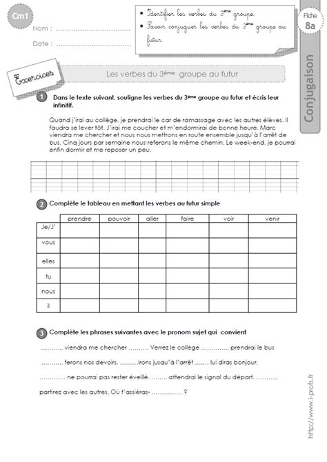 Exercice De Conjugaison Cm Futur Cm EXERCICES Le Futur Des Verbes 0