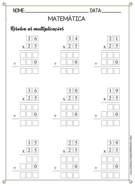 Atividades De Multiplicação Para O 4 Ano