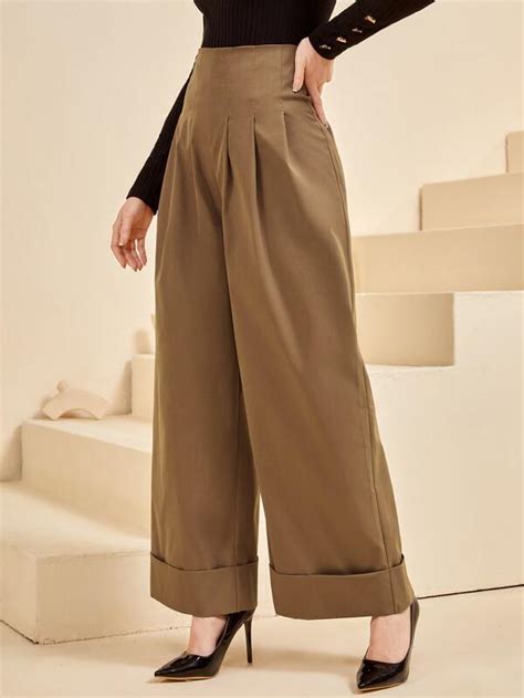 Shein Modely Fold Pleated Wide Leg Pants Shein Usa
