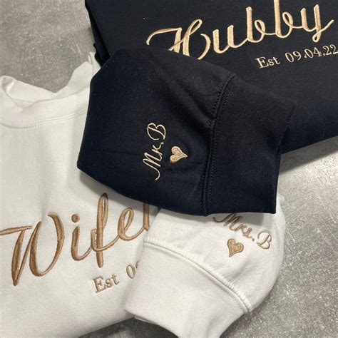 personalised embroidered bride wifey hubby sweatshirts jumper etsy