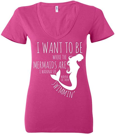 I Wanna Be Where The Mermaids Are Bella Ladies Deep V Neck Berry Xl