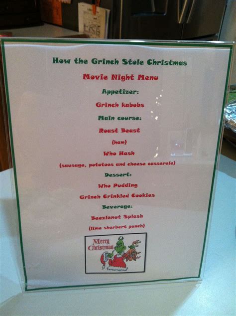 How The Grinch Stole Christmas Movie Night Dinner Menu Dinner And A