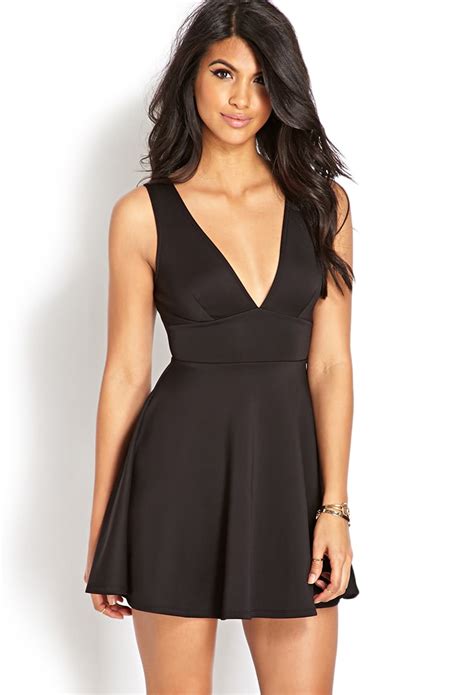 lyst forever 21 v cut fit and flare dress in black