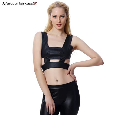 Buy Women Crop Tops Before And After Hollow Out Pierced Halter Pu Sexy Club