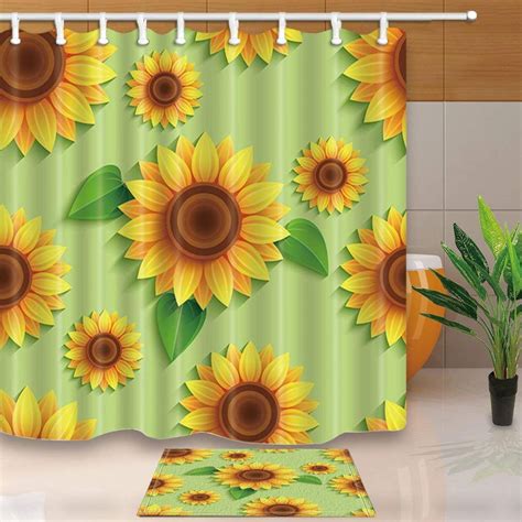 Artjia 3d Sunflowers And Leaves Shower Curtain 66x72 Inches With Floor