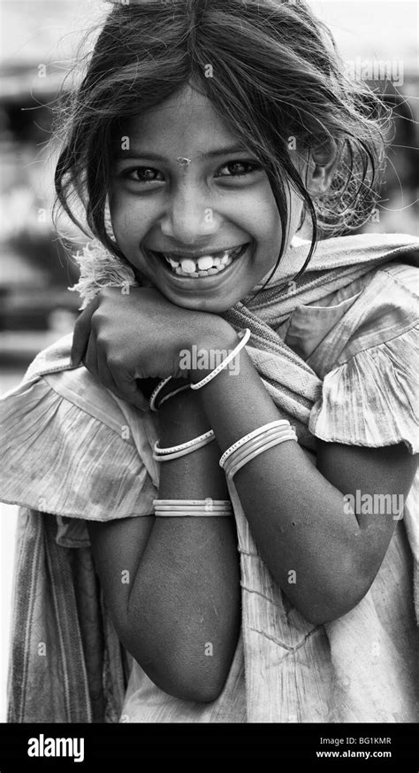 Poor Lower Caste Indian Street Girl With A Beautiful Smile Monochrome
