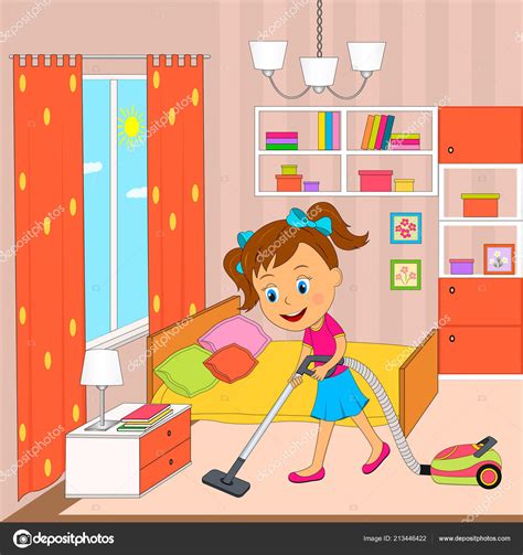 girl vacuuming floor dedroom illustration vector stock vector image by ©iris828 213446422