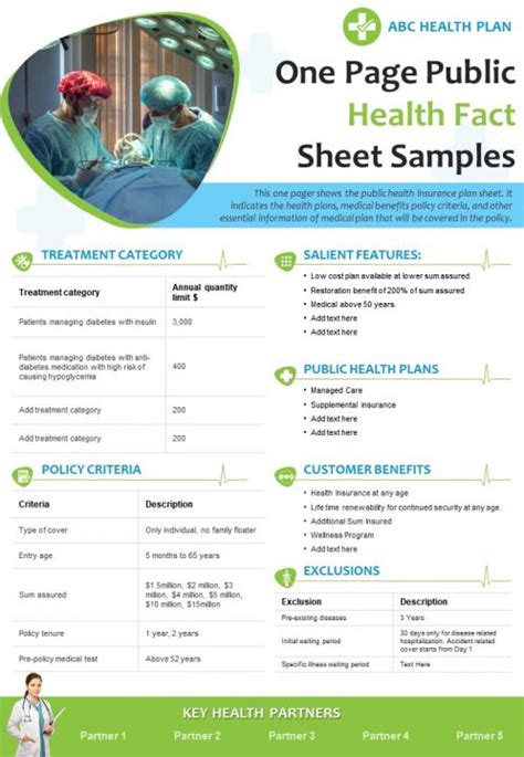 One Page Public Health Fact Sheet Samples Presentation Report