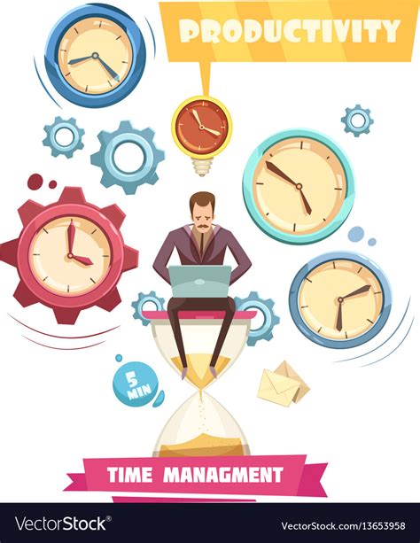 Time Management Retro Cartoon Concept Royalty Free Vector