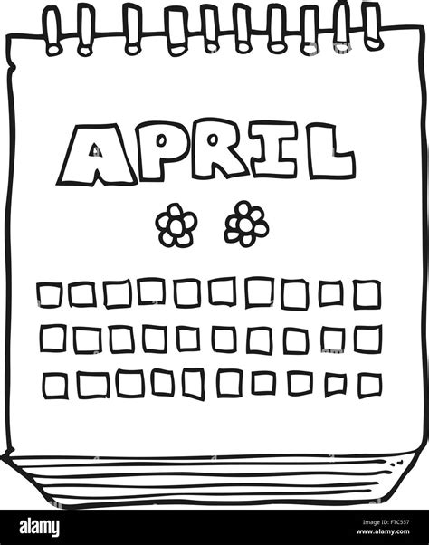 Freehand Drawn Black And White Cartoon Calendar Showing Month Of April