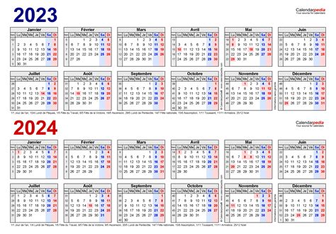 Calendrier 2023 et 2024 Excel, Word et PDF - Calendarpedia