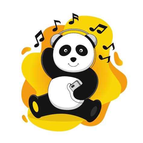 Panda Listening To Music Vector Illustration Premium Vector