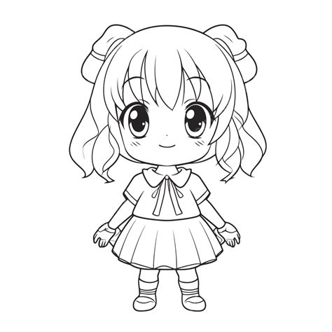 Junge Süße Kleine Anime Mädchen Malvorlagen Umriss Skizze Zeichnung
