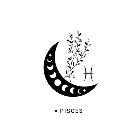 Premium Vector Pisces Zodiac Sign With Wildflower And Moon Phases