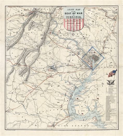 A Rare And Patriotic 1862 Map Of The Seat Of War In Virginia Rare