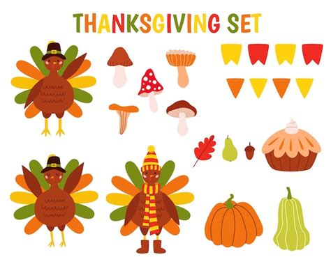 premium vector thanksgiving elements set autumn icons collection with