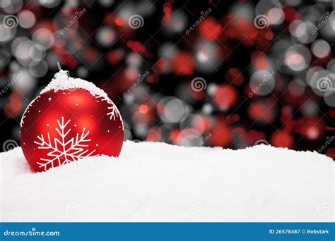 Red Christmas Ball In Snow Stock Image Image Of Celebration 26578487