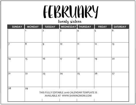 Editable Free Blank Monthly Calendar Template