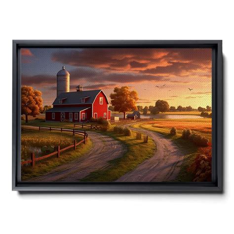 Rustic Charm Country Lane Sunset Red Barn Farm Evening