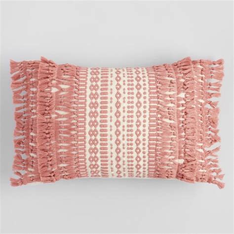 Pink Geo Fringe Indoor Outdoor Lumbar Pillow Best Outdoor Pillows And