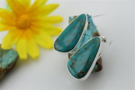 Natural Turquoise Earrings By Native American Navajo Artist Alfred