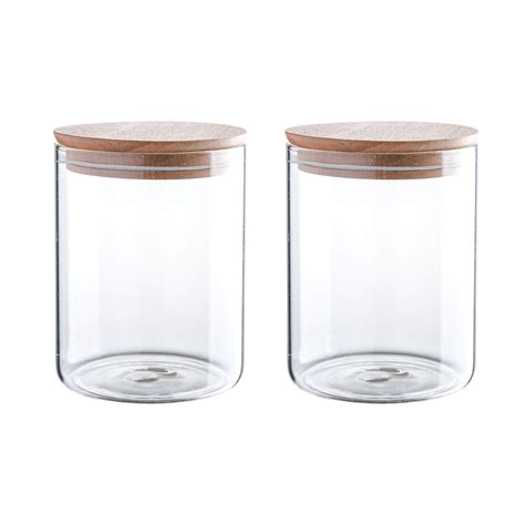 Free 2 Day Shipping Buy 24 Ounce Clear Glass Storage Jar With Beech Wood Lid Set Of 2 Glass