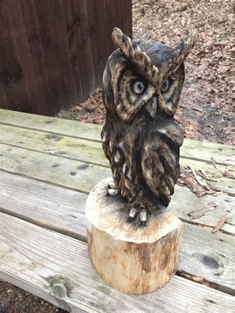 Owl Chainsaw Carving, Wood Carving, Sculpture, Handmade Woodworking, A 
