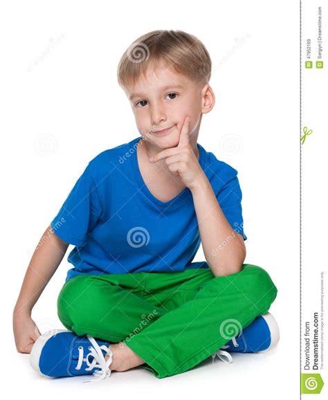 Clever Little Boy In The Blue Shirt Stock Image Image Of Isolated
