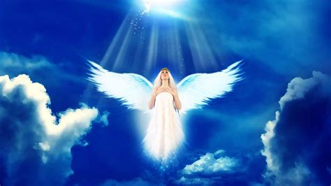 Angel With Wings In Blue Cloudy Sky Background Hd Angel Wallpapers Hd
