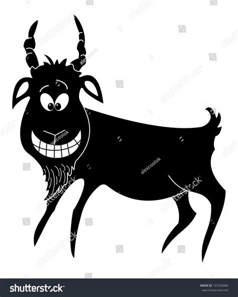 Cheerful Cartoon Smiling Goat Black Silhouette Stock Vector Royalty