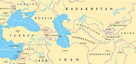 The Caspian Sea Straddles The Border Between Eastern Europe And Asia And Borders Countries