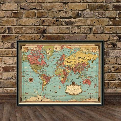 Pictorial Map Of The World Wonderful Illustrated Map Of The Etsy