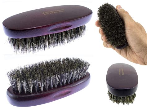 100 Pure Soft Boar Bristle Military Palm Hair Brush Beard Natural Wood