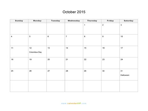 October 2015 Calendar Blank Printable Calendar Template In Pdf Word Excel