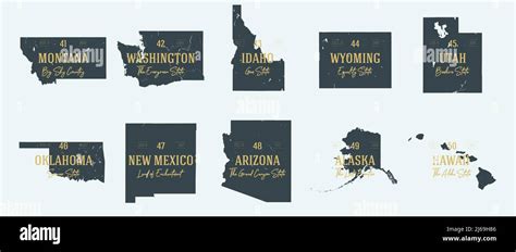 Set 5 Of 5 Highly Detailed Vector Silhouettes Of Usa State Maps With