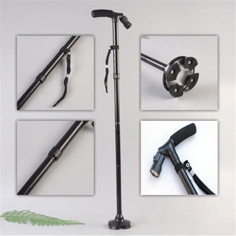 Foldable Walking Stick With Led Light Disability Heavy Duty Cane Torch