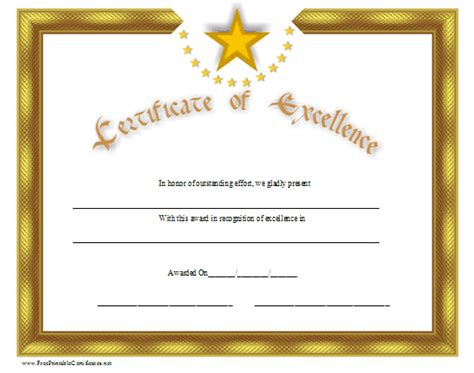 Certificate Of Excellence Printable Certificate Certificate Templates