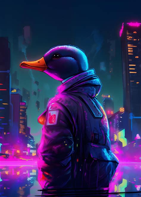 Duck Cyberpunk Cityscapes Poster Picture Metal Print Paint By Art