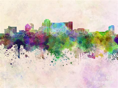 Rochester Mn Skyline In Watercolor Background Painting By Pablo Romero