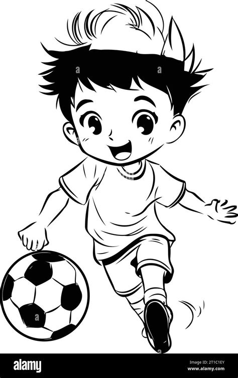 Little Boy Playing Soccer Cartoon Isolated On White Background Vector