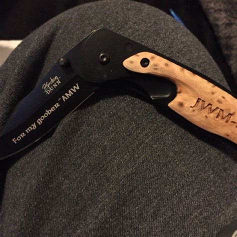 Engraved Black Blade Wood Inlay Knife Wood Inlay Pocket Knife Lazer
