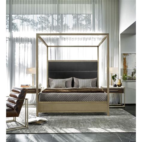 Universal Modern Harlow Cal King Canopy Bed With Brushed Brass Frame